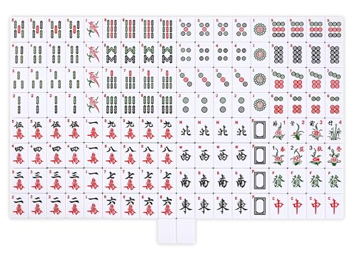 Mose Cafolo Chinese Mahjong Game Set 1.5" X-Large 144 Numbered White Blue Melamine Tiles with Carrying Travel Case,Complete Majong Majiang, Mah Jonng Game Set