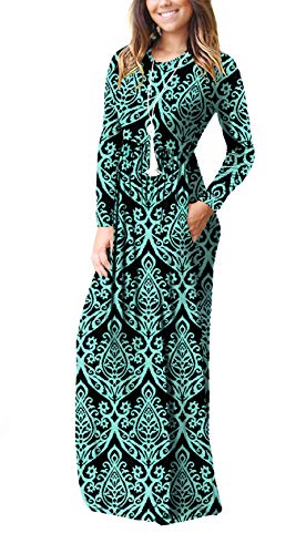 VIISHOW Women's Long Sleeve Loose Plain Maxi Dresses Casual Long Dresses with Pockets(F White Stripes,Meduim)