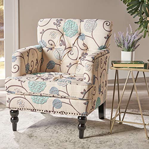 Christopher Knight Home Harrison Fabric Tufted Club Chair, White / Blue (29.5"D x 28"W x 33.5"H)