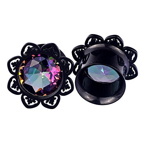 Qmcandy 2pcs 0g-1" Stainless Steel Lotus Edge Crystal Ear Gauges Piercing 00g