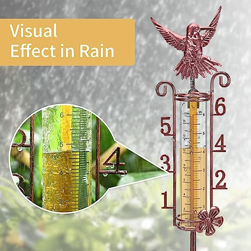 APSOONSELL Rain Gauge Large Number, 32" Copper Rain Gauges Outdoor, 7" Capacity Rain Gauge with Metal Stake for Garden Yard Lawn Decoration