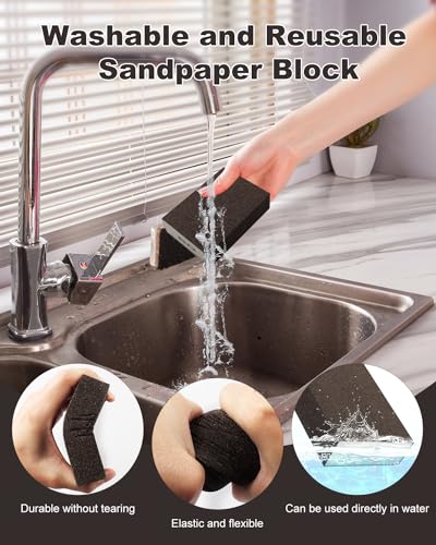 Rocaris 12 Pack Sanding Blocks, Washable and Reusable Sanding Sponge Fine Coarse for Wood and Drywall 60, 80, 100, 120, 180, 220 Grit