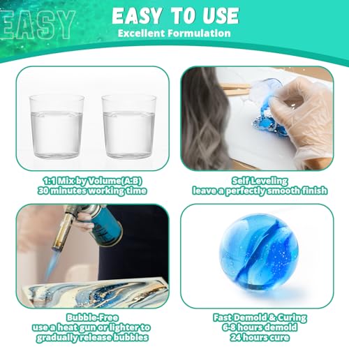 KHKD RESIN 1 Gallon Epoxy Resin Kit- 2 Part Ultra Crystal Clear Resina Epoxica- High Gloss Odorless, UV & Impact Resistance Food Grade Epoxy Perfect for DIY Crafts, Jewelry, Art Coating, Coaster, Tray