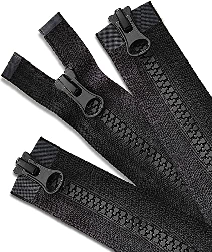 Wavebeexs 20 Inch Jacket Zipper, #5 Reliable Zipper for Jacket (3 Piece), Black Plastic Coat Zipper Replacement, Separating Zipper for Coat, Down Jacket, Sweatshirt, Clothes, Parka and More