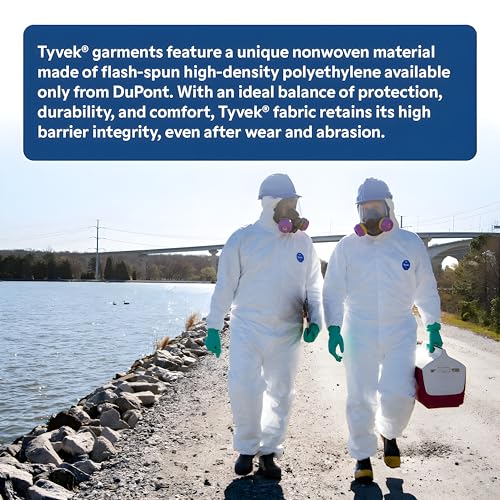 DuPont Tyvek 400 Disposable Protective Coverall with Elastic Cuffs, Attached Hood and Boots, White, Medium, 1-Pack