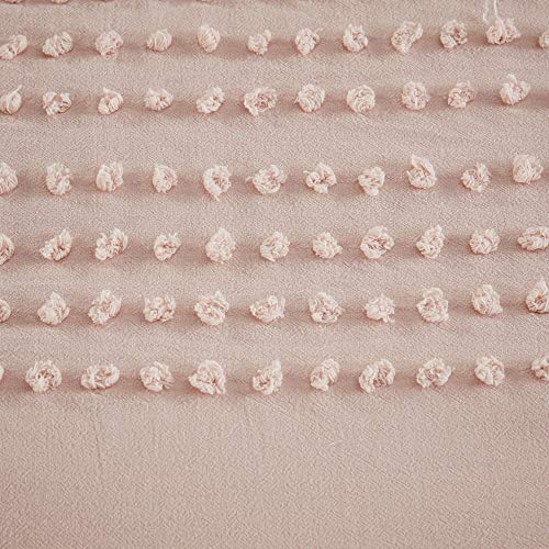 Comfort Spaces Cotton Comforter Set Jacquard Pom-Pom Tufts Design, Down Alternative, All Season Modern Bedding, Matching Shams, Twin/Twin XL, Phillips, Blush