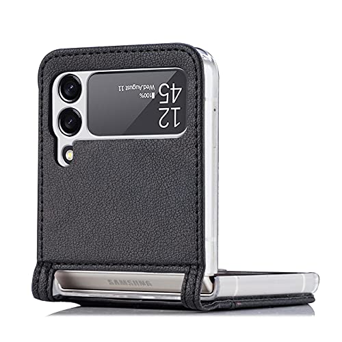 Galaxy Z Flip 4 5G Case,Samsung Z Flip 4 Luxury PU Leather Wallet Protective Phone Case with Card Slots Pocket Cover Case for Samsung Galaxy Z Flip 4 5G Black