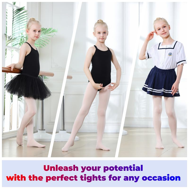 DIPUG Girls White Tights Toddler Dance Footed Kids Ballet School Uniform Opaque Stockings 3t 4t 5t