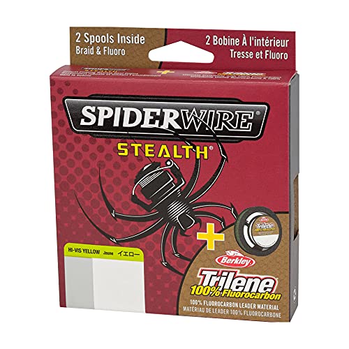 SpiderWire Stealth 8lb Braid + Trilene 100% Fluorocarbon Dual Spool, Hi-Vis Yellow/Clear, Superline Mono Equiv: 2lb