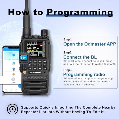 TIDRADIO TD-H3 GMRS Radio,Type C & Wireless Programming(4Pcs Batteries)๏ผ8-Band Long Range Walkie Talkies Rechargeable Handheld Full-Featured 2 Way Radios- Black, Full Kit 2Pack