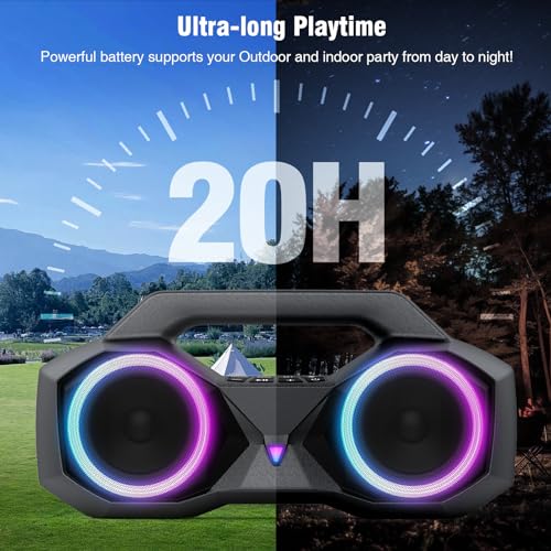 KMAG Portable Bluetooth Speaker - IPX7 Waterproof Wireless Speakers with 80W Loud HiFi Stereo Sound, 20H Playtime, Dynamic Light, Deep Bass, Dual Pairing, 5.3 BT for Outdoor, Gifts (Silver Grey)