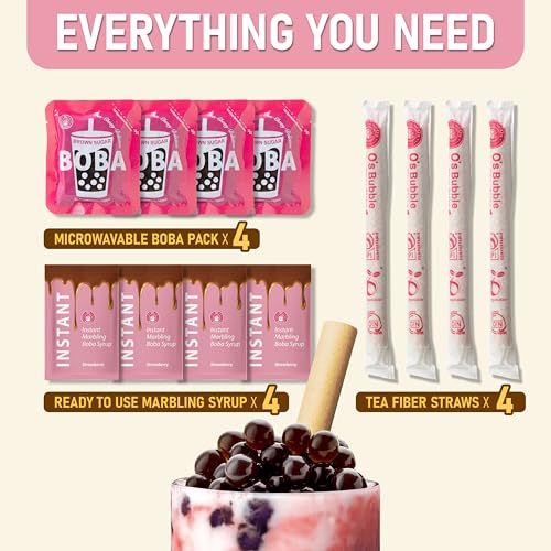 O's Bubble Instant Boba Kit Marbling Boba Kit | boba tea kit | Tapioca pearl | Marbling Syrup | Non-Dairy | Shelf Stable | Vegan | Gluten-Free | Black Tea (Pack of 4)