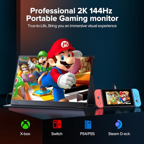 UPERFECT Portable Monitor 2K 144Hz 16.1" Portable Gaming Monitor for Laptop 2560x1440P QHD FreeSync HDR Ultra Slim Travel Monitor External Second Screen for PC Phone Game Console with Cover Stand