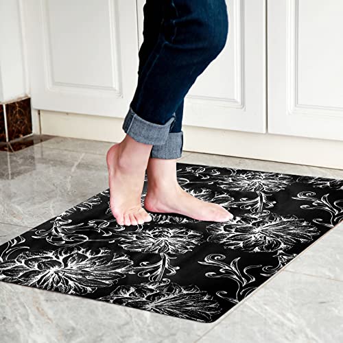 Cosilyt 1/10 Inch Ultra Thin 24"×35" Large Front Door Mat Indoor Entrance Inside Non Slip, Waterproof Rubber Kitchen Mat and Interior Home Washable Door Mat, Baroque Black