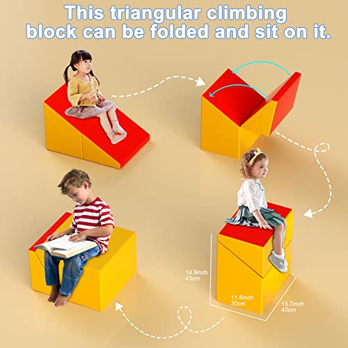 XJD PU Leather Foam Climbing Blocks for Toddlers, Soft Play Climbing for Toddlers, Single Tunnel Climber,Climb and Crawl Activity Playset, Indoor Crawling Gym Equipment for Toddler (Assorted)