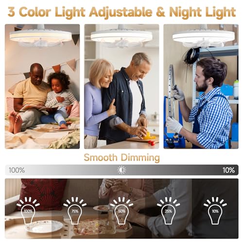 13 In Socket Fan Light with Remote & APP-2,500 lumens White Plug in Ceiling Fan, 4 Fan Speeds,3 Color Dimming, 3300K-6700K,E26/E27 Screw in Small Ceiling Fan for Bedroom, Kitchen and Living Room