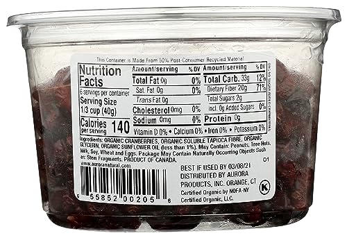 Aurora Products Organic Dried Cranberries, 9 OZ