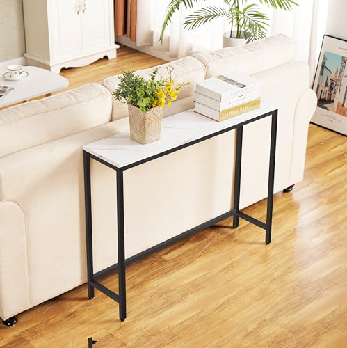 loglus Console Table for Entryway, Faux Marble MDF Sofa Table with Golden Frame (Single Layer, Black Frame)