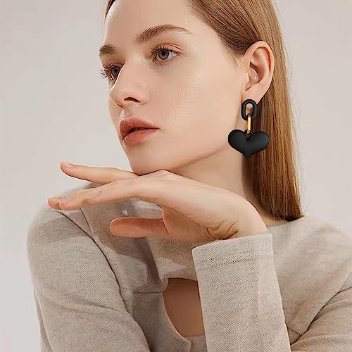 Chanaiqw Big Heart Earrings Dangling Heart Drop Earrings for Women Love Heart Dangle Earrings Valentine's Day Mother's Day Gift (Blackish Green)