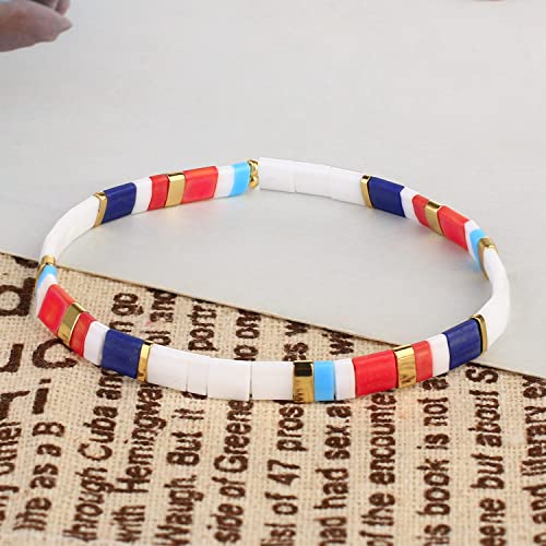C·QUAN CHI Women Stackable Tila Bead Bracelets Flat Bead Bracelet Boho Friendship Bracelets Stretch Bracelet 03H