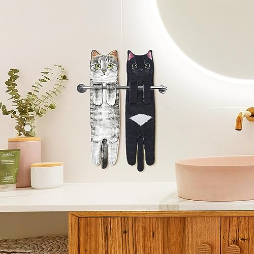 Cat Hand Towels for Kitchen Bathroom - Cute Cat Decor Gadgets - Hanging Soft Absorbent Hand Face Towel - Funny Unique Christmas Birthday for All Women Mom Cat Lovers - Orange