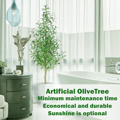 Zsenent Faux Olive Tree Fake Olive Tree Olive Trees Artificial Indoor 7 Feet (84 inches) Realistic Potted Silk Indoor Large Fruit for Home Offices, Living Rooms, Bedrooms, Stairs and Foyer Decor