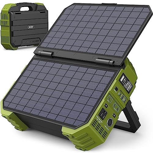 BROWEY Portable Power Station 1000W with Built-in Solar Panel, 614WH/192000mAh LiFePO4 Battery Pack, Solar Generator with AC/DC/USB/PD Outputs for Outdoor Camping, RV Travel, Emergency Preparedness