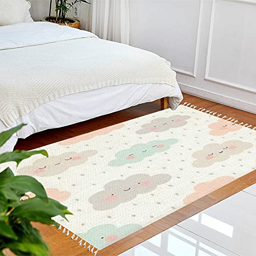 Boho Rug Cute Cartoon Face Cloud Seamless Pattern Background with Dot Area Rug Carpet Patio Rug Hallway Runner Rug Mat Pad Minimalist Home Decor for Living Room Bedroom Indoor Outdoor