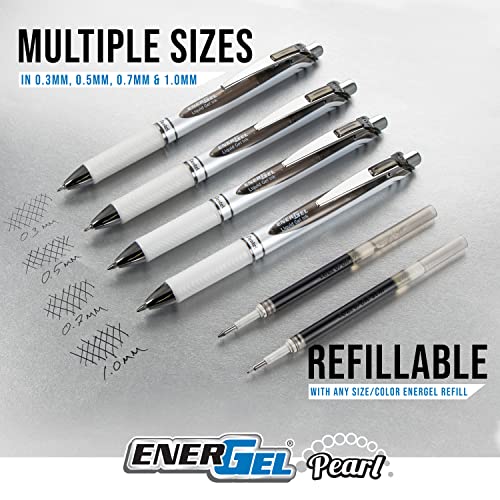 Pentel Gel Ink Pen, EnerGel Pearl RTX0.5mm, Fine Point, Needle Tip (BLN75WBP3A),Black