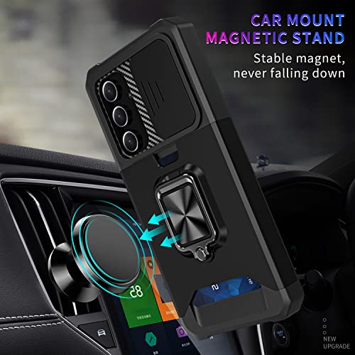 Mavis's Diary Galaxy A54 5G Kickstand Case, Heavy Duty Shell with Slide Camera Cover, Ring Holder Stand, Shockproof Bumper Rugged Protective Case for Samsung Galaxy A54 5G 6.4" (Dark Green)