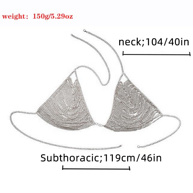 YWCUTE Women's sexy Body Chain Multi layer Chest Chain Fashion bra Chain Accessories Gift Body Jewelry(silver-1015)