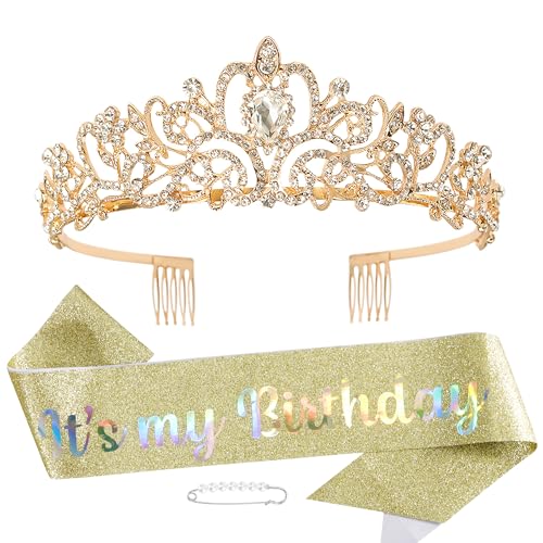 Birthday Decorations for Women, Birthday Sash and Tiara for Women, It's My Birthday' Sash Set for Women, Perfect Gold Decorations for Birthday Celebrations and Gifts