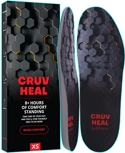 (New) Work Comfort Orthotic Insoles - Anti Fatigue Shoe Insert Men Women - Low Arch Support - Shock Absorption - Foot Pain Relief - Work Boot Insoles (Black Hexagons, XXL)