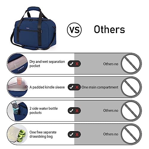 ECOHUB Small Gym Bag 15 inch Mini Travel Duffel Bag with Wet Pocket & Shoes Bag Underseat Carry On Lightweight Waterproof Personal Item Bag Blue (Patent Pending)