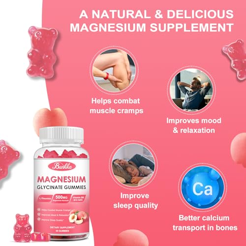 (2 Pack) Magnesium Glycinate Gummies-Magnesium Glycinate 500mg, Magnesium Complex Supplement with Potassium, VitaminD, B6 for Calm, Sleep&Stress Relief-Sugar Free, 120 Peach Magnesium Gummies