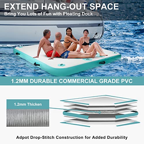 TONKOUM 10 x 6 ft Inflatable Floating Dock, Multi-People Water Platform Swim Dock, Platform Floating Raft for Lake/Boat/Island/Pool