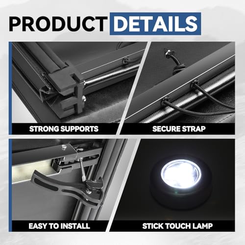 Auto Dynasty FRP Hard Tri-Fold Truck Bed Tonneau Cover Compatible with 2015-2025 Chevy Colorado GMC Canyon Crew Cab 5.2Ft Fleetside/Styleside Bed, Black Powdercoated