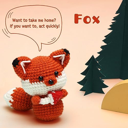 Nitlak Crochet Kit for Beginners, Crochet Starter Kit, Fox Crocheting Animals Kits with Crochet Hooks Yarn Polyester Fiber Step-by-Step Video Tutorials, Knitting Kit for Adults