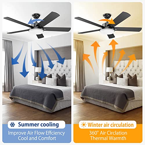 Regair Ceiling Fans with Lights, 52 Inch Ceiling Fan with Lights and Remote Control, Modern Black Ceiling Fan with Light for Living Room Farmhouse Bedroom