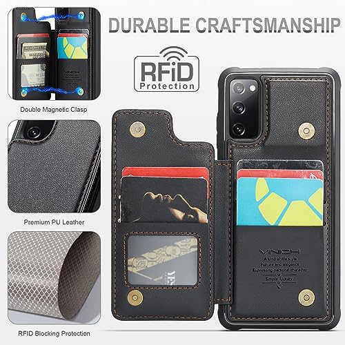 Vinich for Samsung Galaxy S20 FE Wallet Case with Card Holder, RFID Blocking Credit Slots Kickstand Shockproof Phone Cover for Women Men, Black