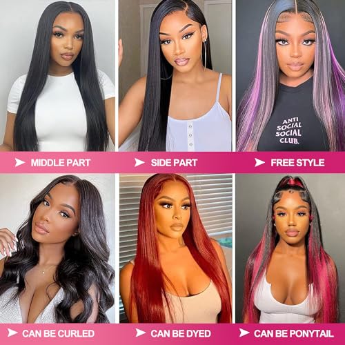 Btomar Straight Lace Front Wigs Human Hair HD Transparent Lace Front Human Hair Wigs for Women Frontal Wigs Human Hair Pre Plucked with Baby Hair Natural Color (6 Inch)