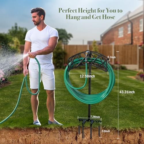 Winpull Garden Hose Holder Detachable Metal Water Hose Holder Hose Hanger, Heavy Duty Hose Holder Freestanding Garden Hose Storage Hose Stand Rack for Outside (Hose not Included)