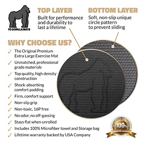 Premium Extra Large Exercise Mat - 7' x 5' x 1/4" Ultra Durable, Non-Slip, Workout Mats for Home Gym Flooring - Jump, Cardio, MMA Mat - Use with or Without Shoes (84" Long x 60" Wide x 6mm Thick)