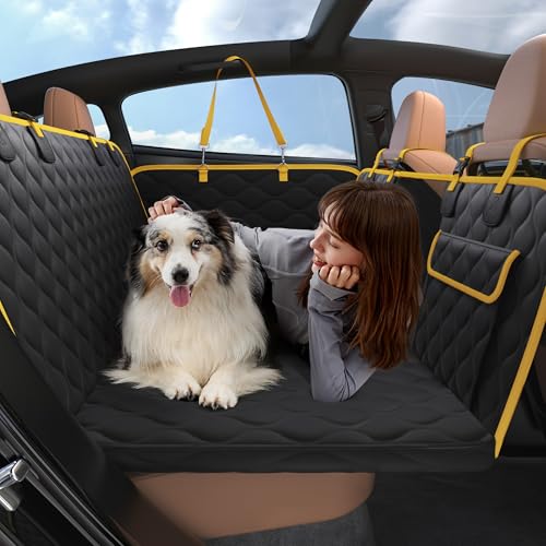 Lesure Dog Car Seat Cover for Back Seat with Hard Bottom, Pet Back Seat Extender with Supportive Egg Crate Foam, Waterproof Non-Slip Dog Hammock for Car, Truck, SUV, Black