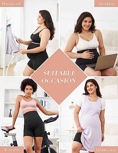 HOFISH Women's Maternity Yoga Shorts Over The Belly Summer Active Workout Running Pants Pockets MorandiGrey M