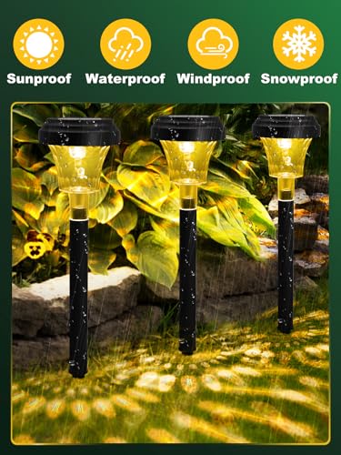 ROOR Ultra Bright Solar Lights 4 Pack, Outdoor Solar Pathway Lights, Warm White Yard Lights, IP67 Waterproof LED Garden Lights for Path Backyard Christmas Lawn Landscape Decorative
