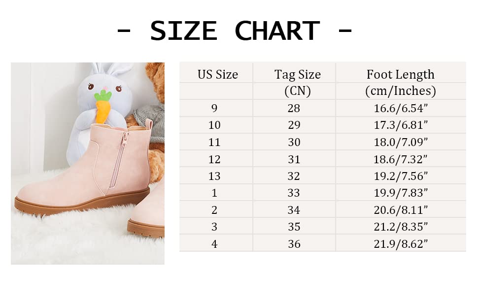 Coutgo Girls Kids Lug Sole Ankle Boots Side Zip Chunky Low Heel Slip On Winter Casual Chelsea Booties Shoes
