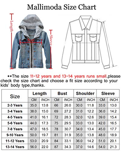 Mallimoda Kids Boys Girls Hooded Denim Jacket Zipper Coat Outerwear Style 2 Blue 2-3 Years