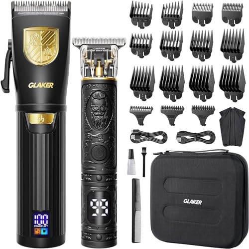 GLAKER Hair Clippers for Men Professional, Cordless Clippers for Hair Cutting, Mens Hair Clippers and Trimmer Kit for Barber with LED Display 15 Guide Combs