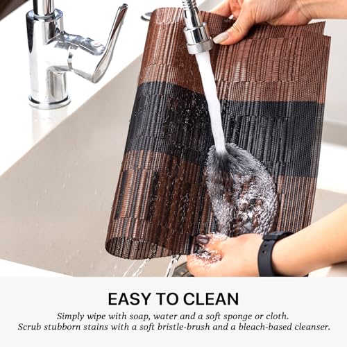 LEXMORE PVC Woven Placemats 4 PCS Wipeable Indoor/Outdoor Table Mats Washable Vinyl Place Mats for Dining Table, Set of 4-Ombre Brown Black
